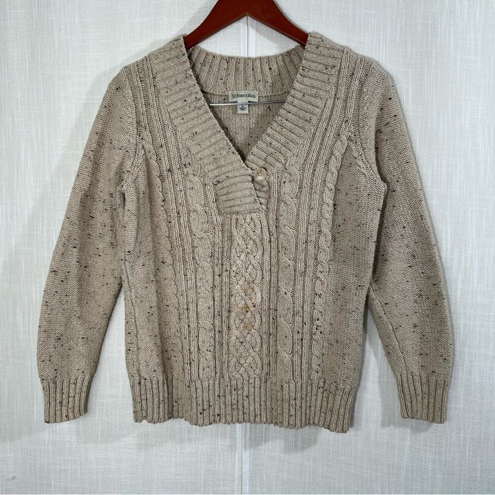 St. John’s Bay Khaki Cable‎ Knit Button Collar Sweater Size M